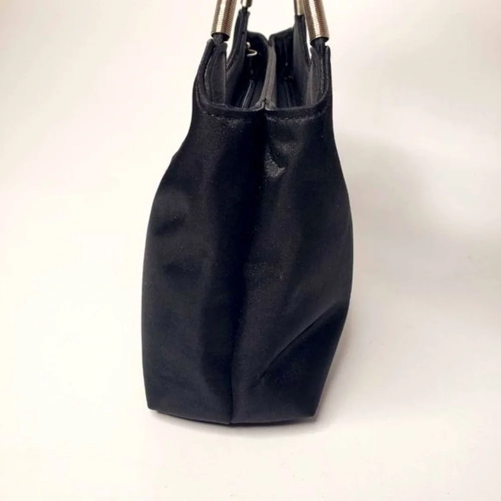 Black Metallic Fabric Spring Style Metal Handle‎ Handbag Purse